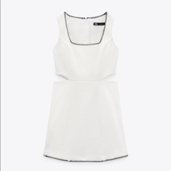 Zara Oyster White Textured Cut Out Dress - Picture 16 of 17